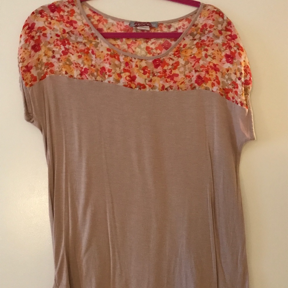 Floral and solid tan top